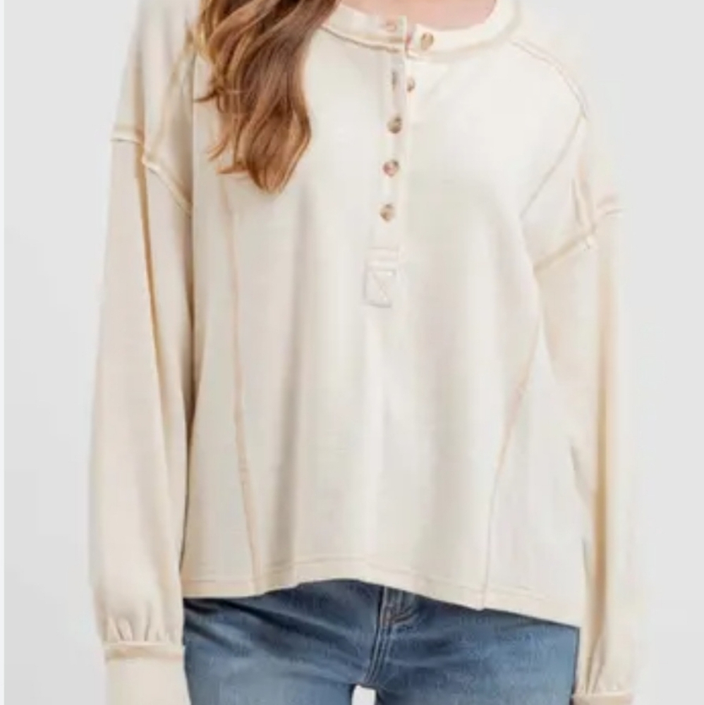 Cream Button-Up Women's Top By Blu Pepper